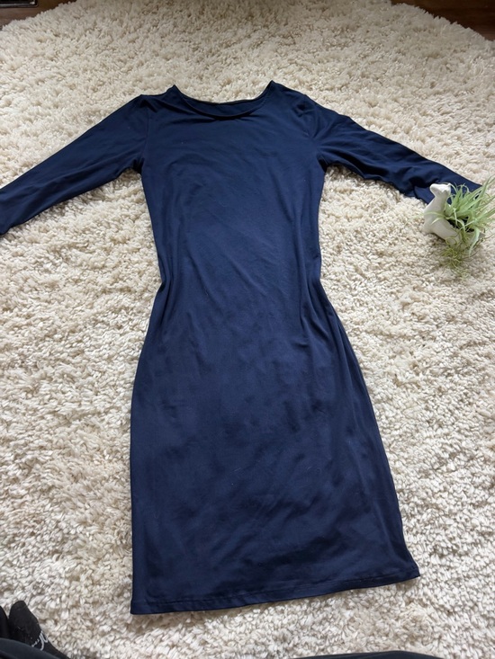Dresses & Skirts - Slim-Fit Long Sleeve Navy super cute spring women’s Midi thick shaping Dress